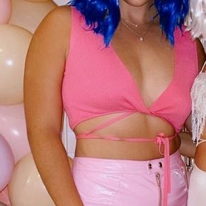 Zara wrap strap crop top tank top pink size large